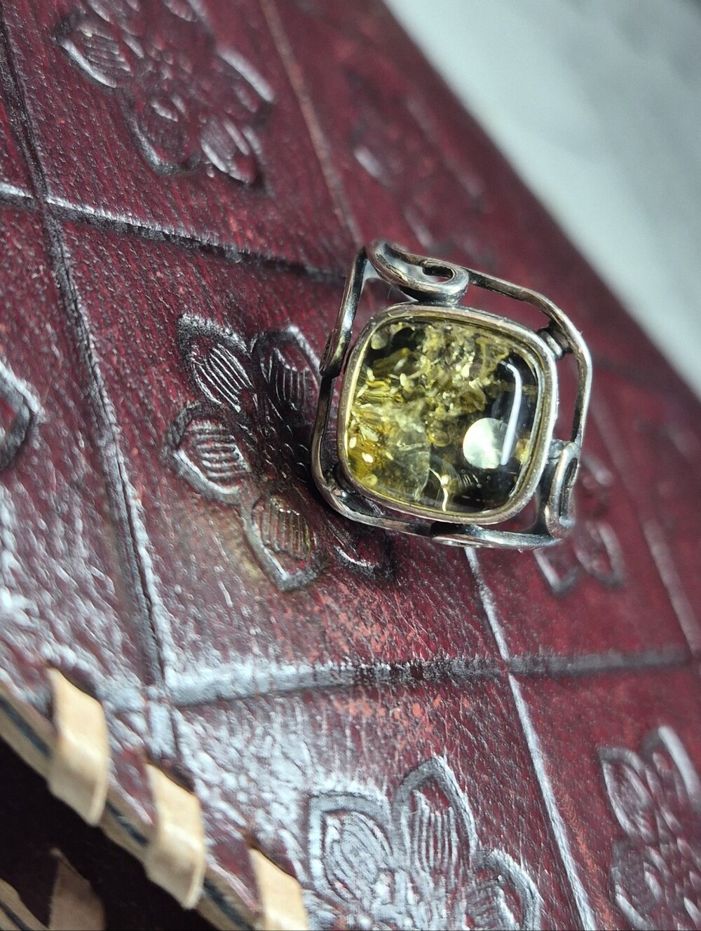 925 Sterling Silver Amber Ring - adjustable, NEW - Picture 10 of 10